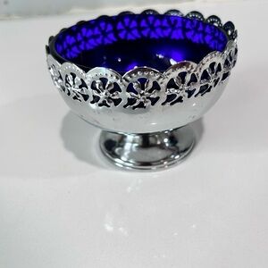 Vintage Glass base blue and silver